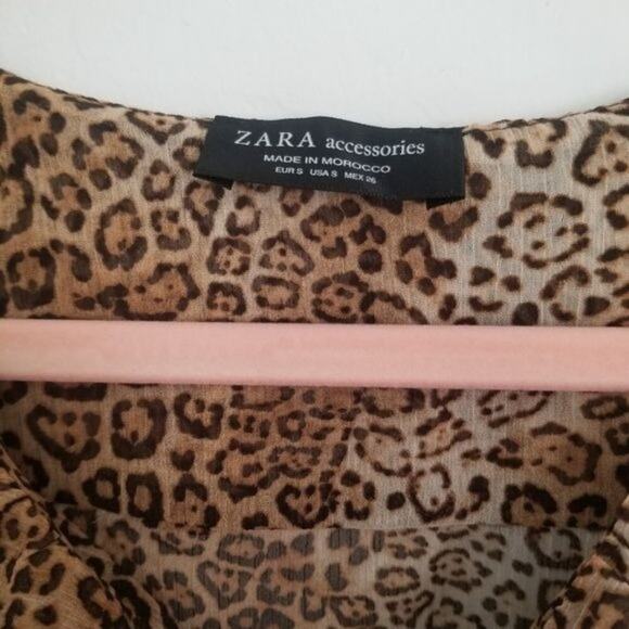 Zara Accessories Bodysuit Womens Small Brown Sheer Leopard Ruffled Animal Print - Picture 10 of 11
